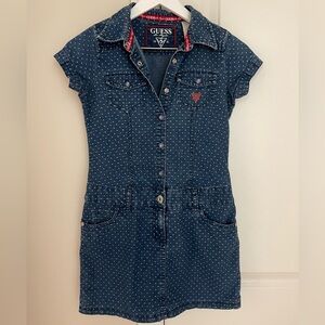 Kids Girls Guess Denim Dress, Cap Sleeve, Snap Up with Dots, Size 14 Jean Dress